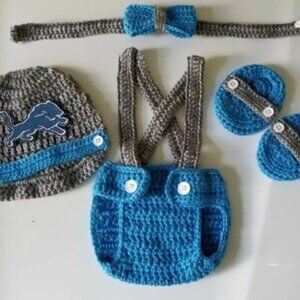 Crochet Baby Boy Detroit Lions Football Inspired Outfit Photo Prop